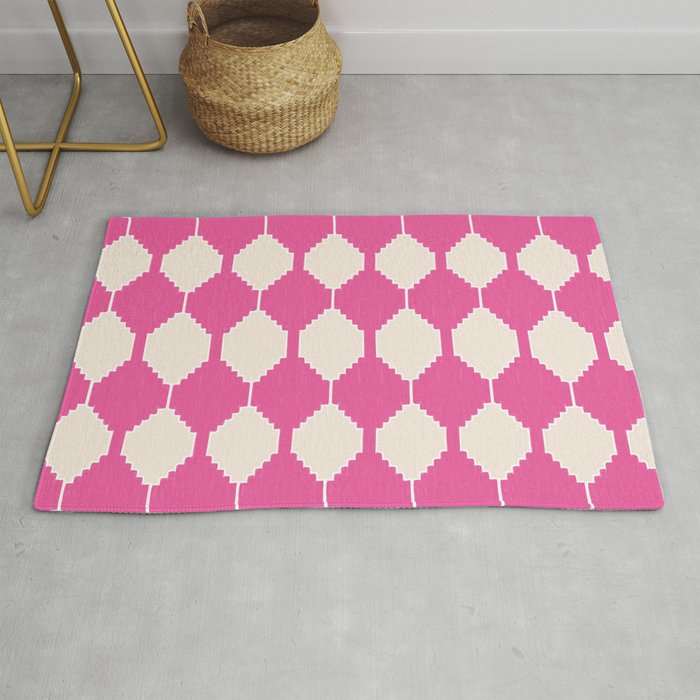 Soft Calm Bohemian Ethnic Motives Pattern in Pink and Beige Rug