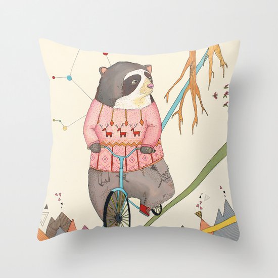 Bear in bicycle Throw Pillow
