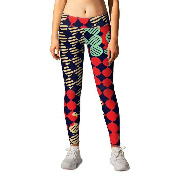 circle pattern graffiti drawing abstract in red and blue Leggings