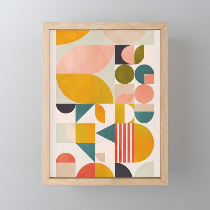 mid century geometry abstract shapes bauhaus Framed Mini Art Print