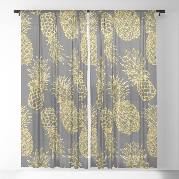 Fresh Pineapples Gray & Yellow Sheer Curtain