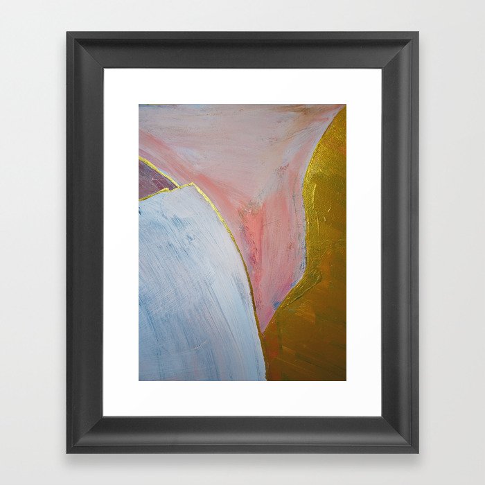 Bliss: A pretty, minimal, abstract mixed-media piece in pink white and gold by Alyssa Hamilton Art Framed Art Print