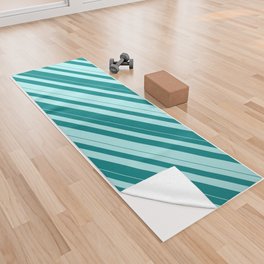 [ Thumbnail: Teal & Turquoise Colored Lines/Stripes Pattern Yoga Towel ]
