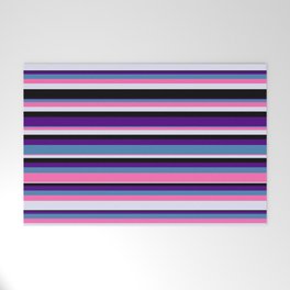[ Thumbnail: Eyecatching Indigo, Blue, Hot Pink, Lavender, and Black Colored Lines Pattern Welcome Mat ]
