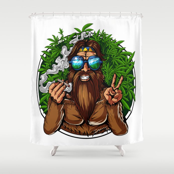 Bigfoot Hippie Smoking Weed Shower Curtain