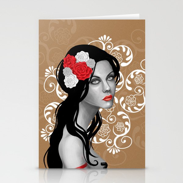 Goth Girl with Flowers in her Hair Stationery Cards