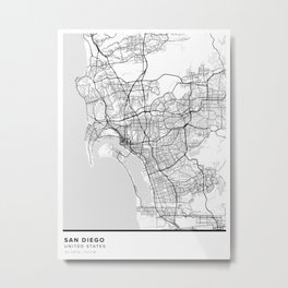 San Diego Simple Map Metal Print | Modern, Typography, Wanderlust, California, Traveler, Simple, Sandiego, Art, Sandiegomap, Map 