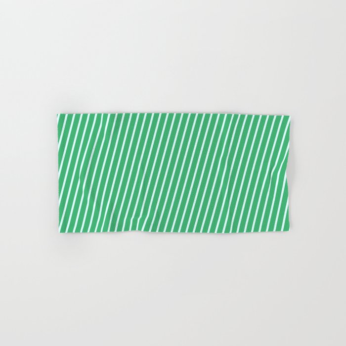 Sea Green & Light Cyan Colored Lines/Stripes Pattern Hand & Bath Towel