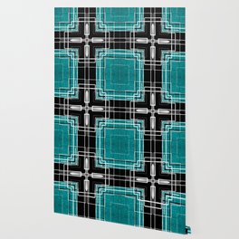 Teal Black and White Line Abstract Wallpaper