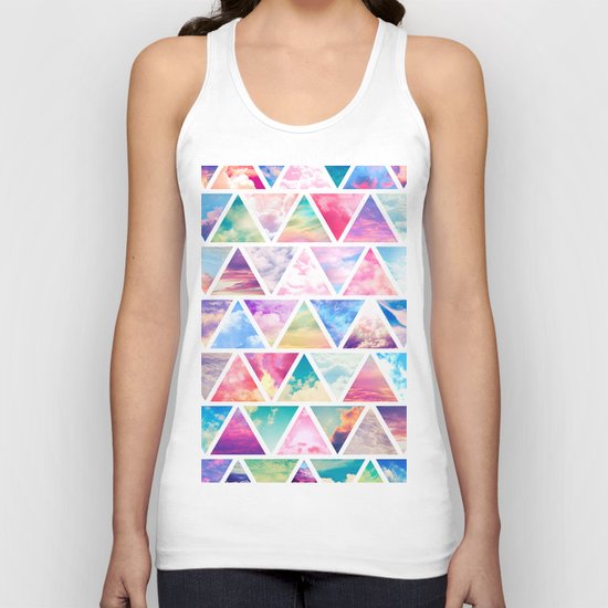 Pink Clouds Teal Sky Abstract Triangles Pattern Unisex Tank Top