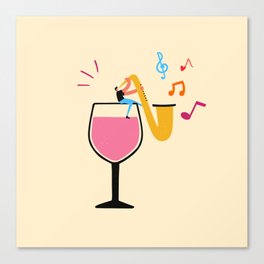 without a glass of wine there is no good jazz music Canvas Print