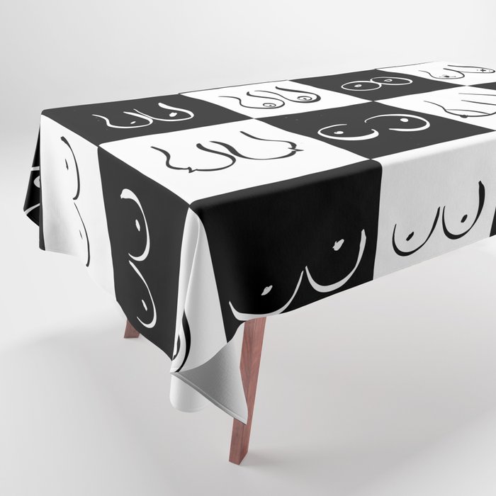 Black and White Drawing Gingham Boobs Tablecloth