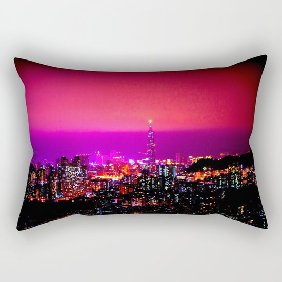 City Skyline Fuchsia Pink Sunset Rectangular Pillow