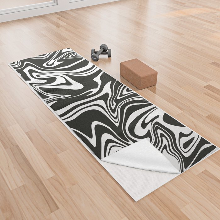 Black White Swirl Liquid Wave Yoga Towel