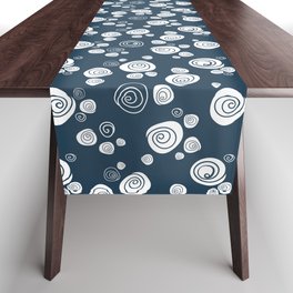 Simple white rose pattern on navy blue Table Runner