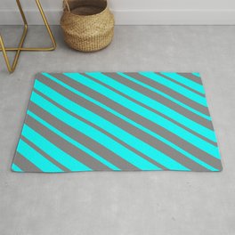 [ Thumbnail: Cyan & Gray Colored Lines/Stripes Pattern Rug ]
