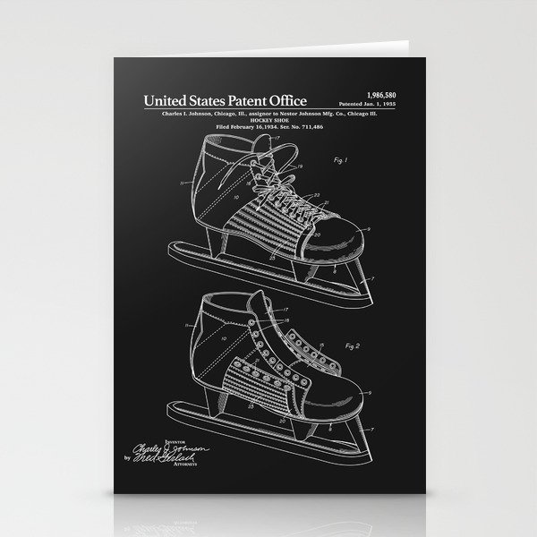 Hockey Skate Patent - Black Stationery Cards