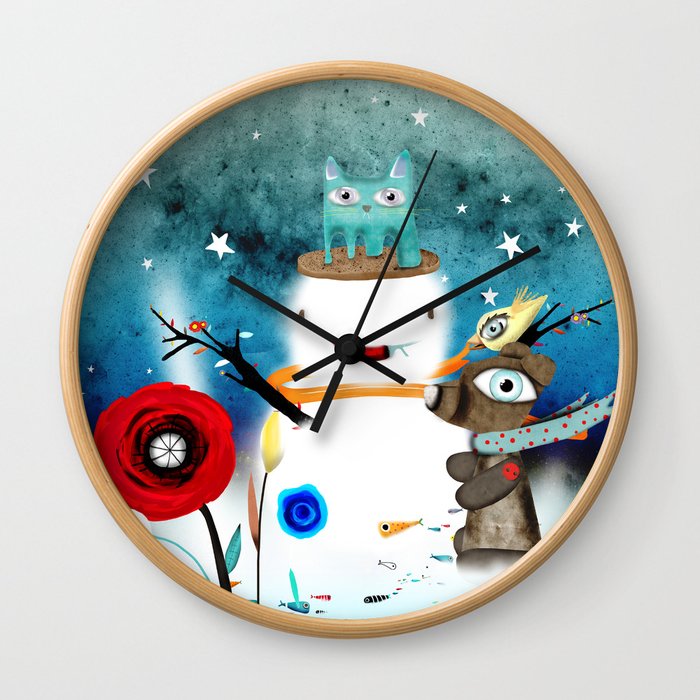 Aurora Australis Christmas Whimsical Stars Wall Clock