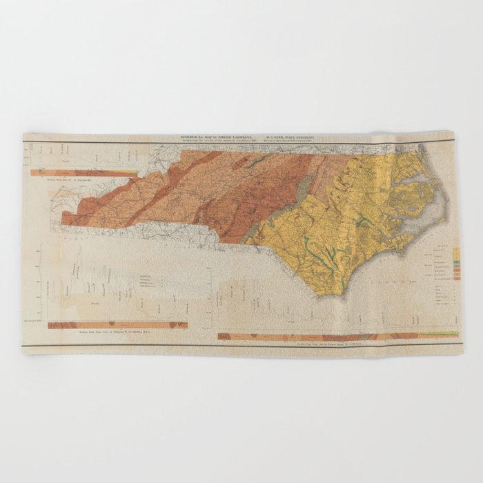 Vintage North Carolina Geological Map (1887) Beach Towel