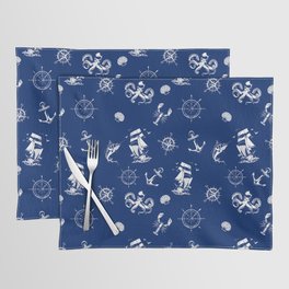 Blue And White Silhouettes Of Vintage Nautical Pattern Placemat