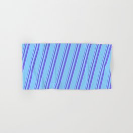 [ Thumbnail: Medium Slate Blue & Light Sky Blue Colored Stripes Pattern Hand & Bath Towel ]