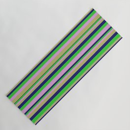 [ Thumbnail: Plum, Dark Khaki, Midnight Blue, and Lime Green Colored Lines/Stripes Pattern Yoga Mat ]
