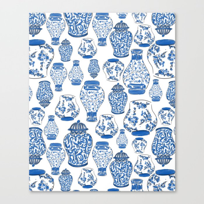 Chinoiserie Blue and White Jars Canvas Print