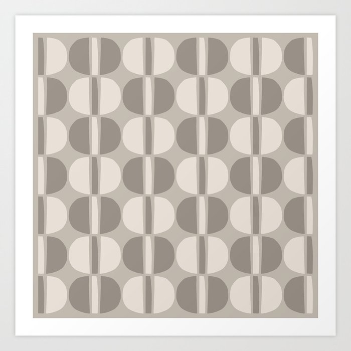 Mid Century Modern Geometric Pattern 177 Beige and Linen White Art Print