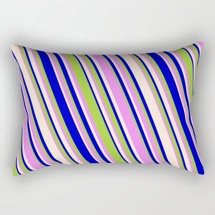 Blue, Green, Violet & Beige Colored Lines Pattern Rectangular Pillow