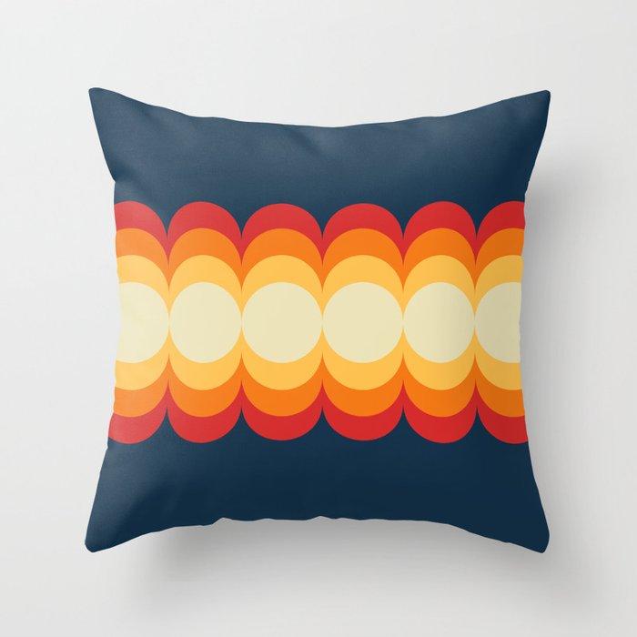 Waves design in beige, yellow, orange, red and dark blue Throw Pillow