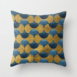 Velvet Blue and Gold Geometric Pattern Throw Pillow