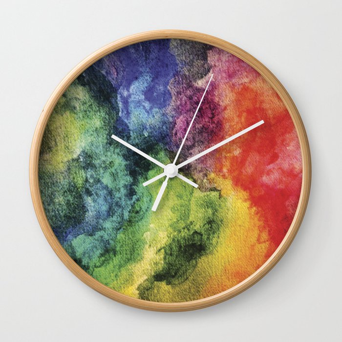 Rainbow Tie Dye Watercolor Wall Clock