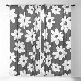 Daisy Flower Pattern (white/black) Sheer Curtain