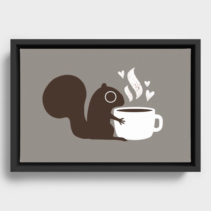Squirrel Coffee Lover | Cute Woodland Animal Framed Canvas