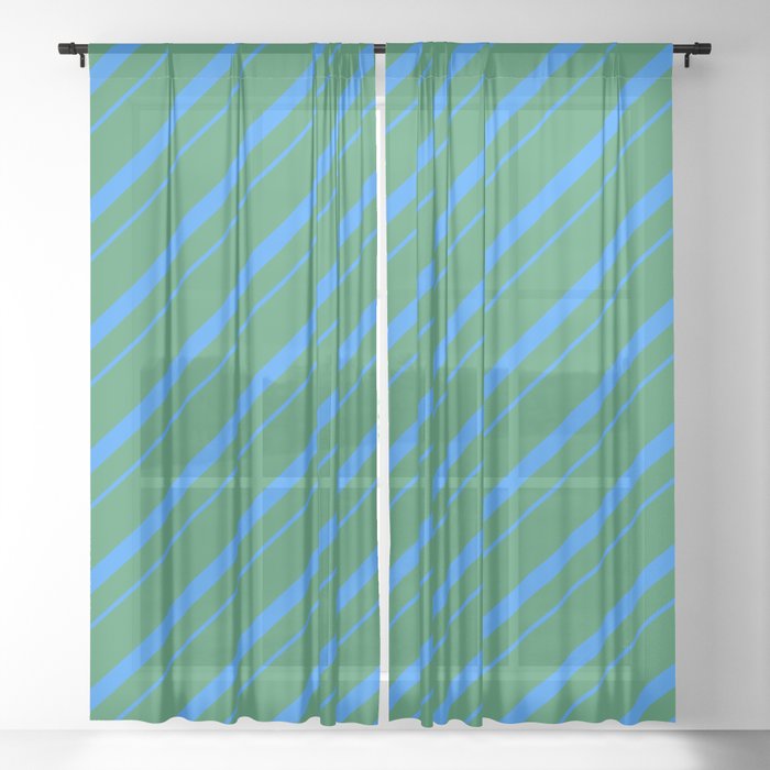 Sea Green & Blue Colored Striped/Lined Pattern Sheer Curtain