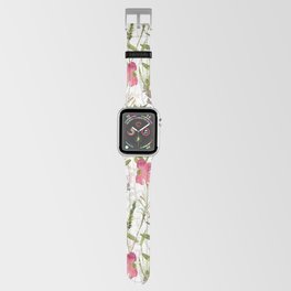 Hand Painted Blush And Pink Watercolor Midsummer Wildflowers Meadow Apple Watch Band