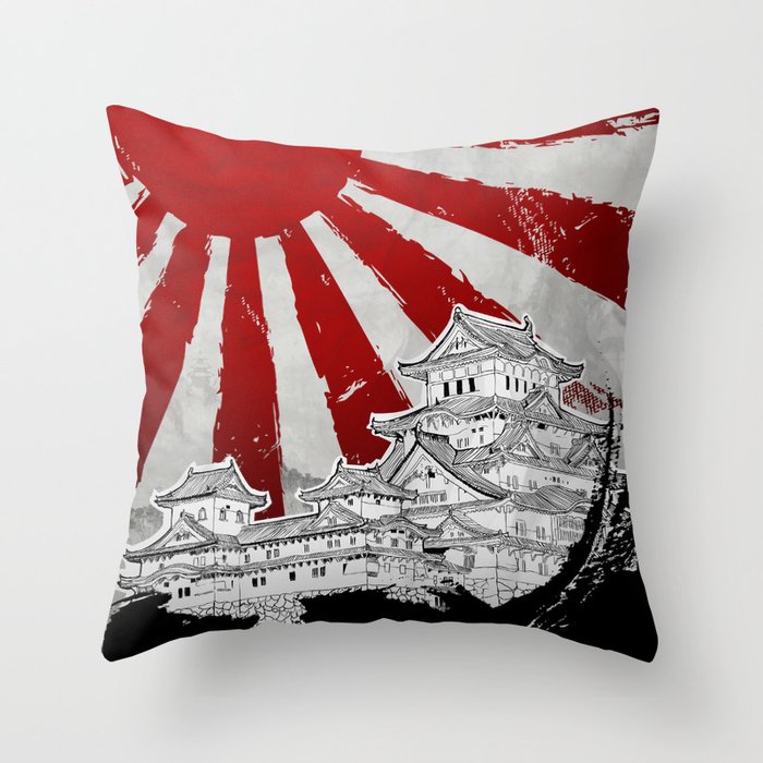 Japanese Palace and Sun Throw Pillow