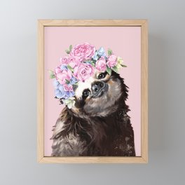 Gorgeous Sloth with Flower Crown in Pink Framed Mini Art Print