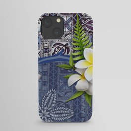 Blue Hawaiian Tapa and Plumeria iPhone Case
