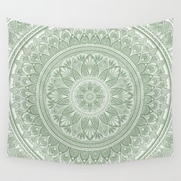 Bloom- Sage Green Wall Tapestry | Yoga, Green, Relaxing, White, Mandala, Pastel, Pattern, Abstract, Digital, Plants 