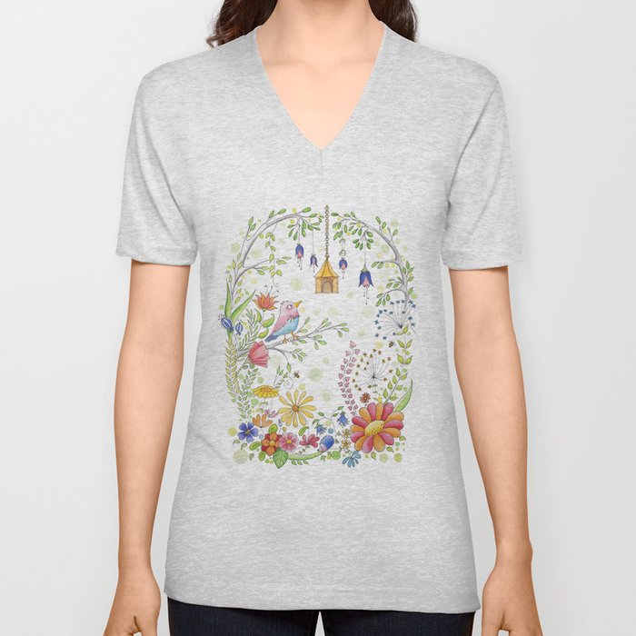 garden and bird V Neck T Shirt