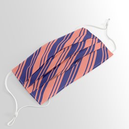 [ Thumbnail: Salmon & Midnight Blue Colored Stripes/Lines Pattern Face Mask ]