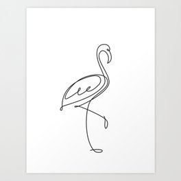 Flamingo bird one line drawing. Minimalist line art Art Print