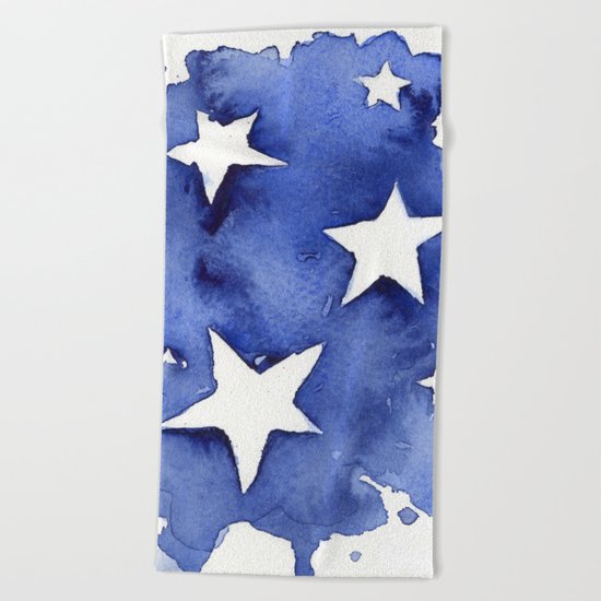 Stars Abstract Blue Watercolor Geometric Painting Beach Towel
