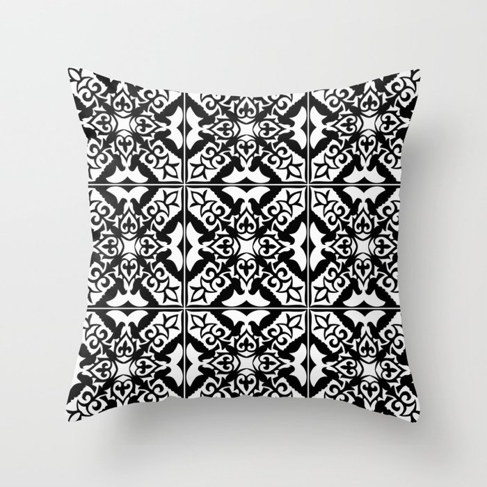 Moroccan Tile Pattern in Black and White Throw Pillow