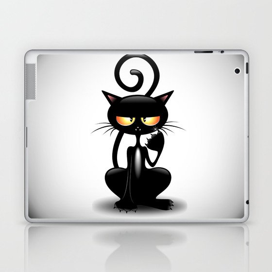 Cattish Angry Black Cat Cartoon Laptop & iPad Skin