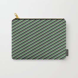 [ Thumbnail: Dim Gray, Light Green & Black Colored Lined/Striped Pattern Carry-All Pouch ]