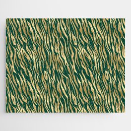 Green Gold Tiger Skin Print Jigsaw Puzzle