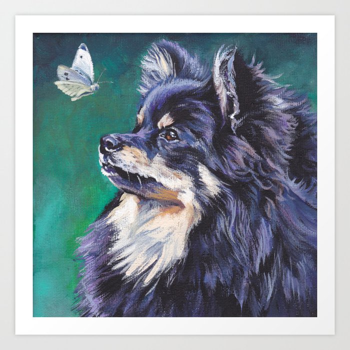German Spitz Or Pomeranian Dog Portrait Painting By L A Shepard