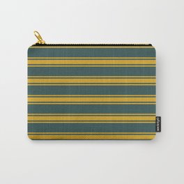[ Thumbnail: Dark Slate Gray & Goldenrod Colored Pattern of Stripes Carry-All Pouch ]